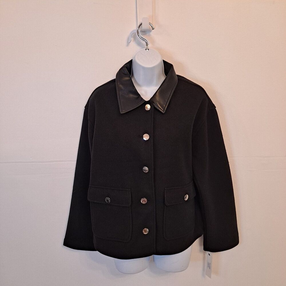 Kenneth Cole Women's Jacket Size M Black Faux Leather Collar